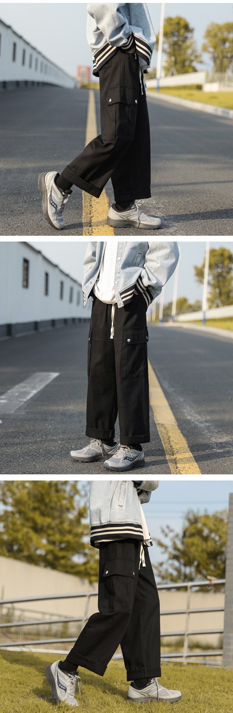 Bonsir Big Pockets Casual Cargo Pants Men's Streetwear Vintage Trousers Hip-hop Overalls Fashion Loose Straight Wide Leg Pants Men