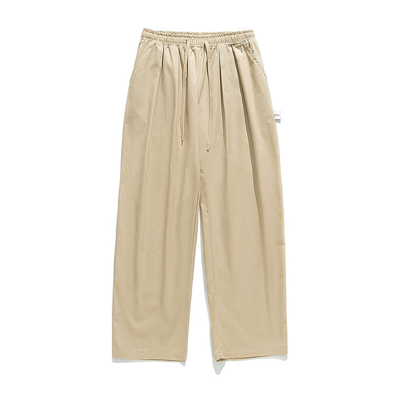 Bonsir Men's Casual Wied Leg Pants Oversize Cotton Trousers Solid Color Vintage Fashion Men Jogging Loose Pants Korean Streetwear
