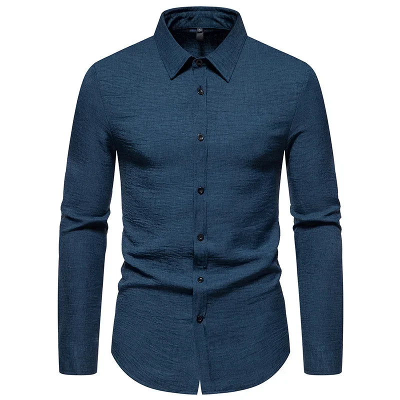 BONSIR - Autumn/Winter New Shirt Men's Solid Color Fashion Casual Long Sleeve Shirt Trendy Top Men