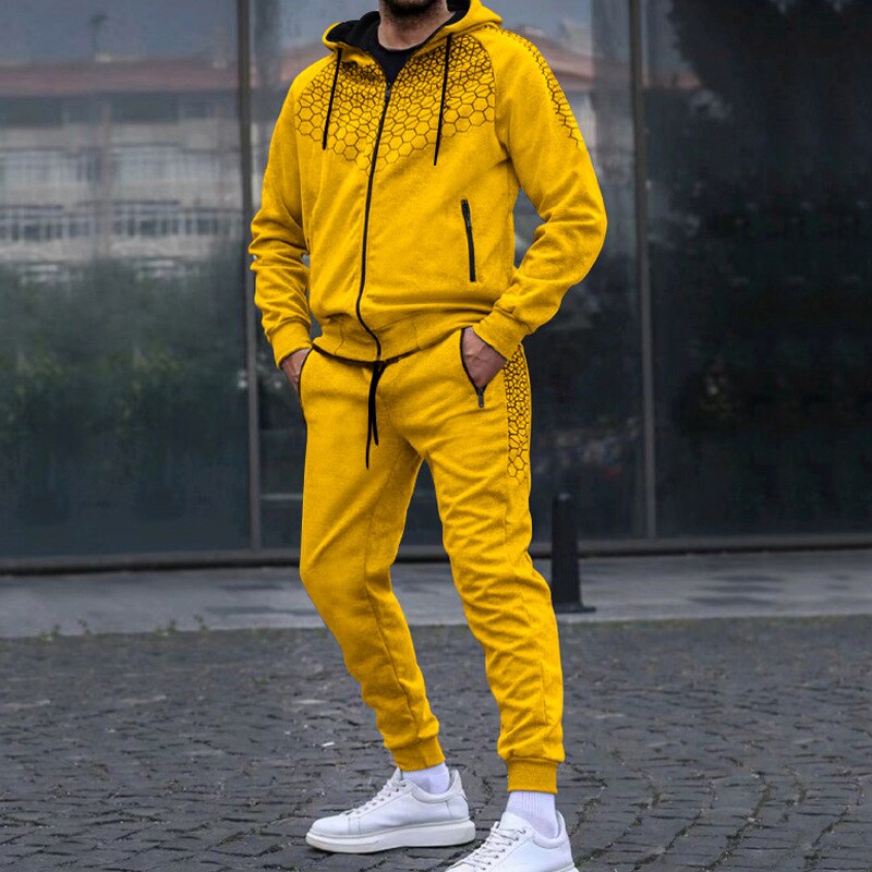 Bonsir Fashion Graphic Print Tracksuit Men Casual Hoodies Two Piece Sets Autumn Mens Long Sleeve Hooded Sweatshirt And Pants Suits Male