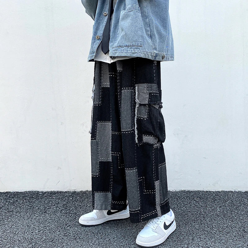 sanyamk Korean Fashion Loose Wide-leg Jeans Men‘s Hip Hop Trousers Harem Straight Pants Cargo Denim Jeans Street Baggy Casual Trousers
