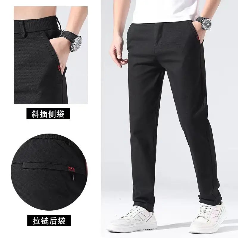 sanyamk Brand Cotton Slim Suit Pants Formal Business Men Elastic Waist Solid Color Long Casual Pant Male Slacks Trousers A316