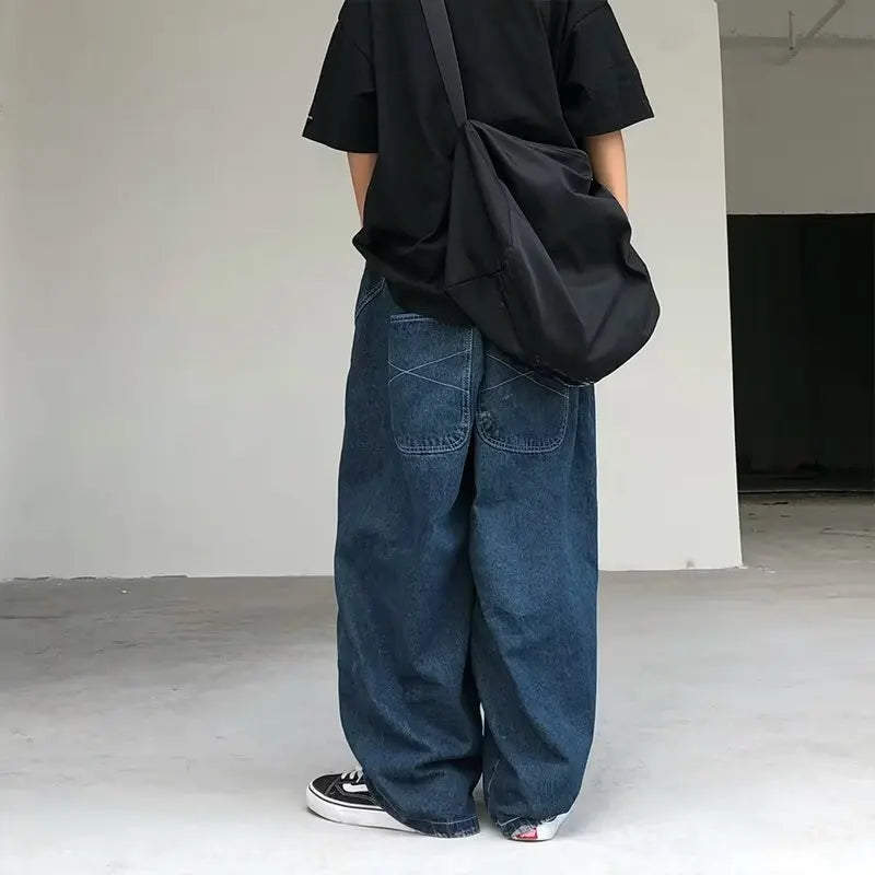 sanyamk New Streetwear Patchwork Jeans Cargo Pants Loose Plus Size Wide Leg Pants Harajuku Casual Denim Pants Men Clothing Y2K