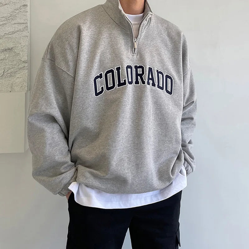 sanyamk - Streetwear Sweatshirts For Mens Fall Leisure Patchwork Long Sleeve Drawstring Tops Men Fashion Drawstring Stand Collar Pullovers