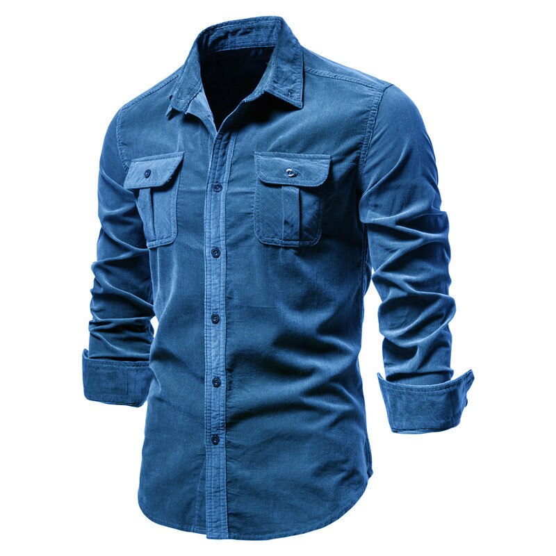 Bonsir Men's Shirt Cotton Lapel Casual Spring Autumn Corduroy Shirts for Men Slim Solid Color Shirts Long Sleeve Tops EU Size