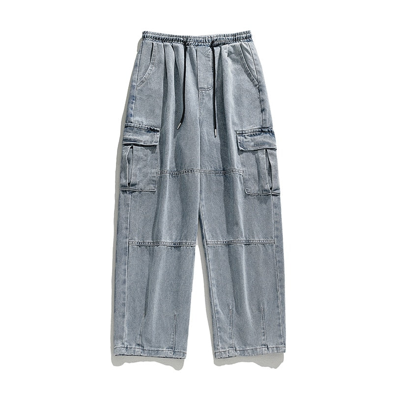sanyamk Korean Style Men's Suit Retro Striped Pocket T-shirt Harajuku Street Straight Pants Japanese Double Pleated Jeans