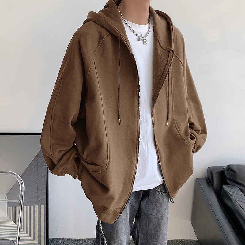 sanyamk - Harajuku Y2k Zip Up Hoodie Chic Korean Fashions Graphic Hooded Hoodies Sweatshirts Men Coffee Casual Loose Hoodie