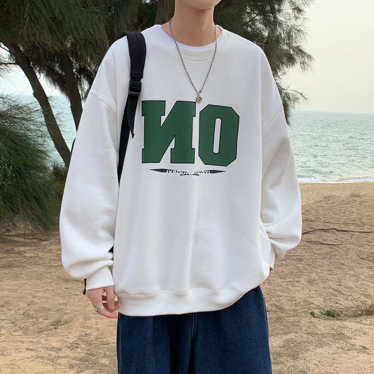 Bonsir Korean Loose Sweatshirts Men Round Neck Pullover Large Size Autumn New Male Hoodies Fashion Brand Clothing
