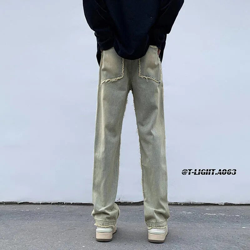 sanyamk American style raw edge multi-pocket street jeans trendy brand ruffian handsome fried street men's retro splicing tooling jeans