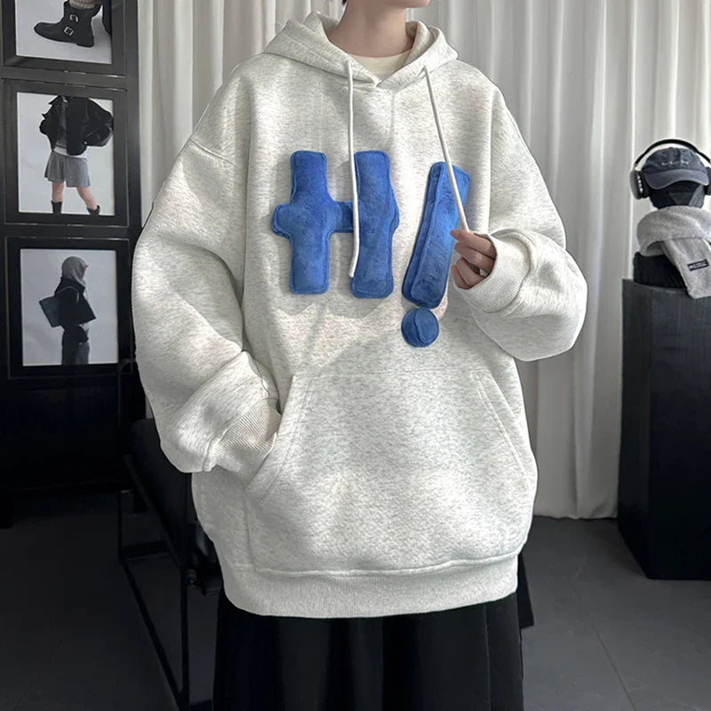 sanyamk - American Style Men's Hoodies Three-dimensional Letter Hooded Drawstring Contrast Color Pullovr Male Sweatshirts New 9C8035
