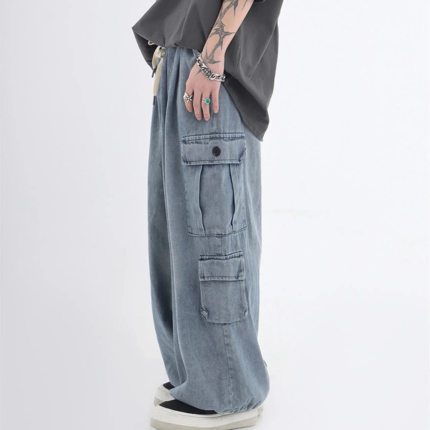 sanyamk Baggy Cargo Jeans Men Oversize Wide Leg Denim Trousers Male Cargo Pants Japanese Casual Loose Streetwear Hip Hop
