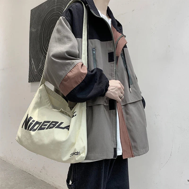 BONSIR - Korean Men Spring Autumn Bomber Jackets Mens Patchwork Casual Jacket Coat Fashion Hooded Zipper Workwear jacket Outerwear