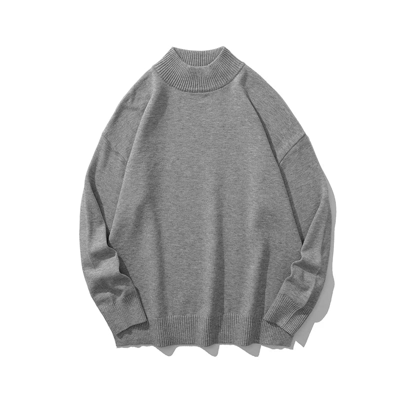 BONSIR - Men's Half High Collar Sweaters Autumn and Winter Standard Bottom Trendy All-match Solid Color Long Sleeved Loose Knitted Tops