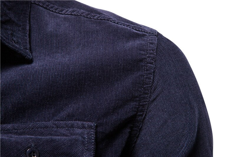 Bonsir Men's Shirt Cotton Lapel Casual Spring Autumn Corduroy Shirts for Men Slim Solid Color Shirts Long Sleeve Tops EU Size