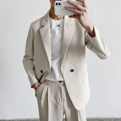 sanyamk Korean Men's Youth Casual Suit Jackets British Handsome Single Western-style Clothes Fashion Trend Black 3 Color Coats