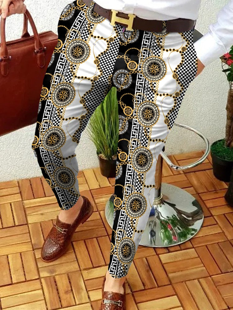 sanyamk New Smart Casual Fashion Men's Pants polka dot pattern Pants Thin Mid Waist Jogger Casual Trousers Suit Pants