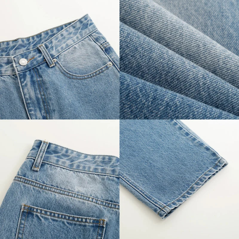 Bonsir - Winter Autumn Blue Jeans Men Loose Straight Tide Ins Ankle-length Denim Pants Handsome Male Straight Trousers Korean 2D0225