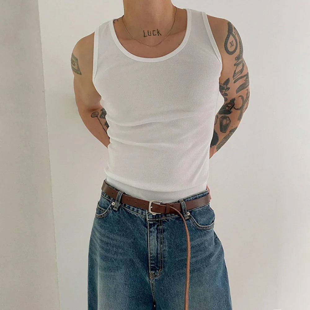 sanyamk American Sport Tank Top Tide Men's Summer Versatile Sleeveless T-shirt Fashion Solid Undershirts Fitness Cotton Bottoming Shirt