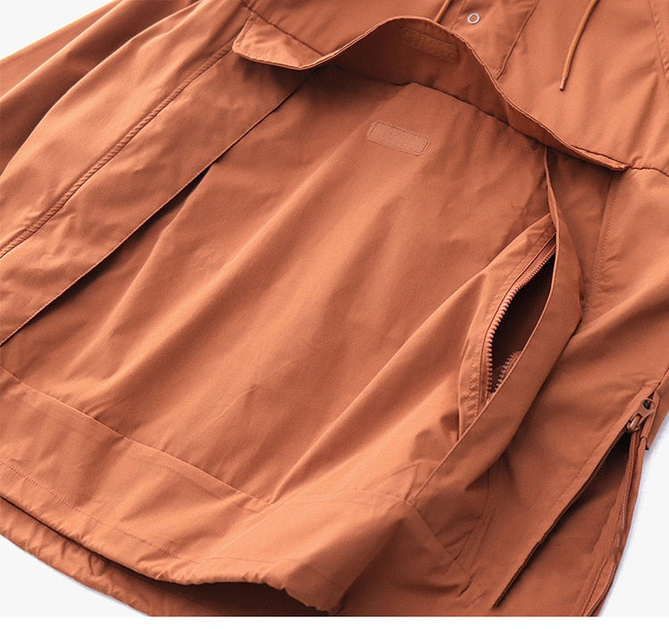 Bonsir Autumn Trekking Hooded Work Jacket Men's Windproof New Loose Half Zipper Stormsuit Outdoor Camping Hiking Riding Coat Tooling