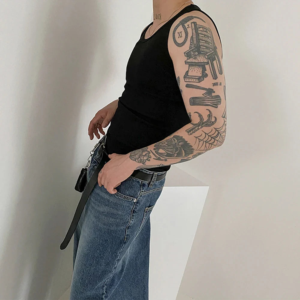 sanyamk American Sport Tank Top Tide Men's Summer Versatile Sleeveless T-shirt Fashion Solid Undershirts Fitness Cotton Bottoming Shirt