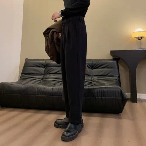 Bonsir Winter Thickened Warm Woolen Casual Trousers Men's Loose Straight Trousers Solid Color Vintage Autumn Winter Men's Pants
