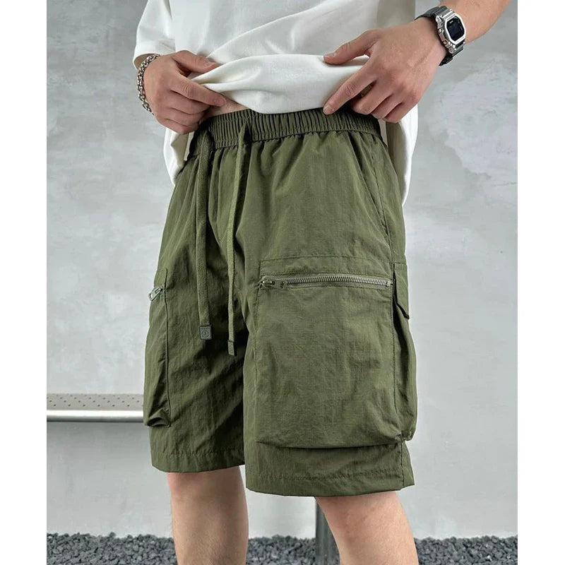 sanyamk Men Trendy Vintage Casual Streetwear Oversize Cargo Short Pants Y2K 2024 Summer Solid Quick Dry Multi Pocket Sports Beach Shorts