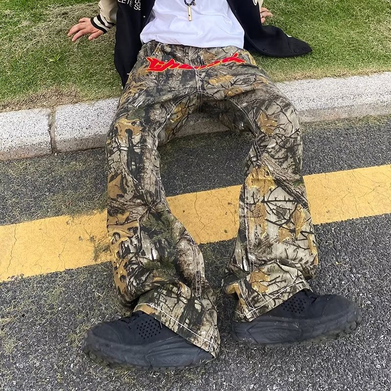 sanyamk New Fashion Towel Embroidery Camouflage Baggy Tracksuit Pants For Men Straight Sport Casual Long Trousers Pantalones Hombre