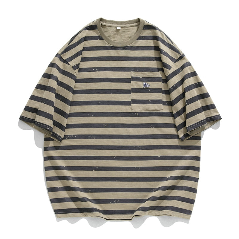 sanyamk Korean Style Men's Suit Retro Striped Pocket T-shirt Harajuku Street Straight Pants Japanese Double Pleated Jeans