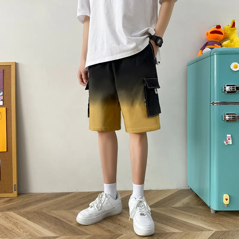 sanyamk - Men's Gradient Straight Shorts Summer New Fashion Loose Short Pants Male Streetwear Casual Shorts Green/Yellow/Blue/salmon pink