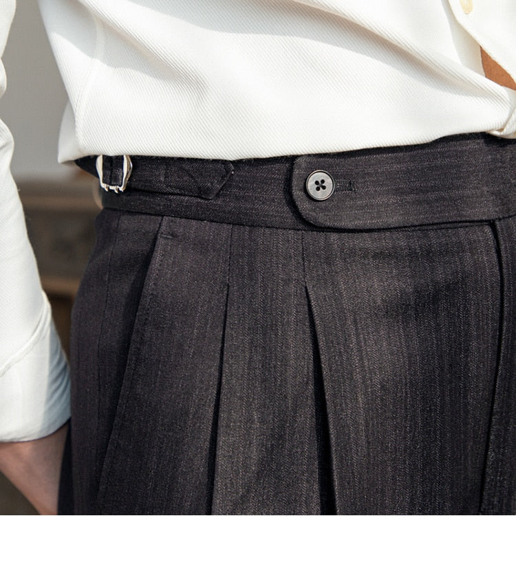 sanyamk High Waist Business Dress Pants Men Ankle Length Office Social Slim Fit Suit Pant Classic Streetwear Trousers Pantalones Hombre