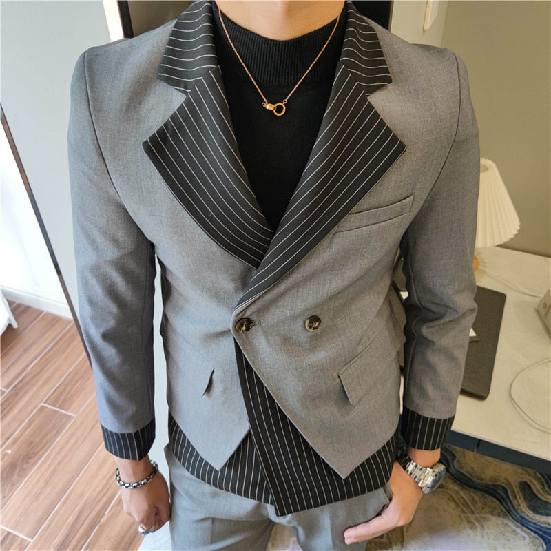 sanyamk Korean Patchwork Suit 2 Piece Suit Blazer Men Suit Set Slim Fit Tuxedo Suit Blazer Suit Men Stylish Blazer Stage Party Club