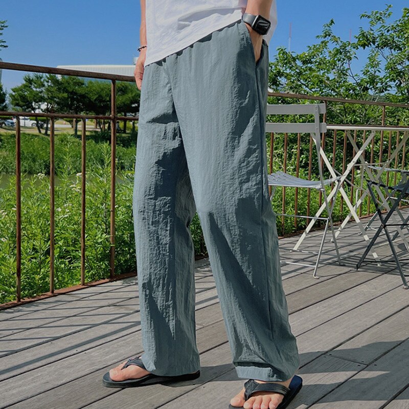 sanyamk Men's Fashion Casual Straight Pant Summer Thin Solid Color Versatile Trousers Vintage Male Wide Leg Korean Streetwear