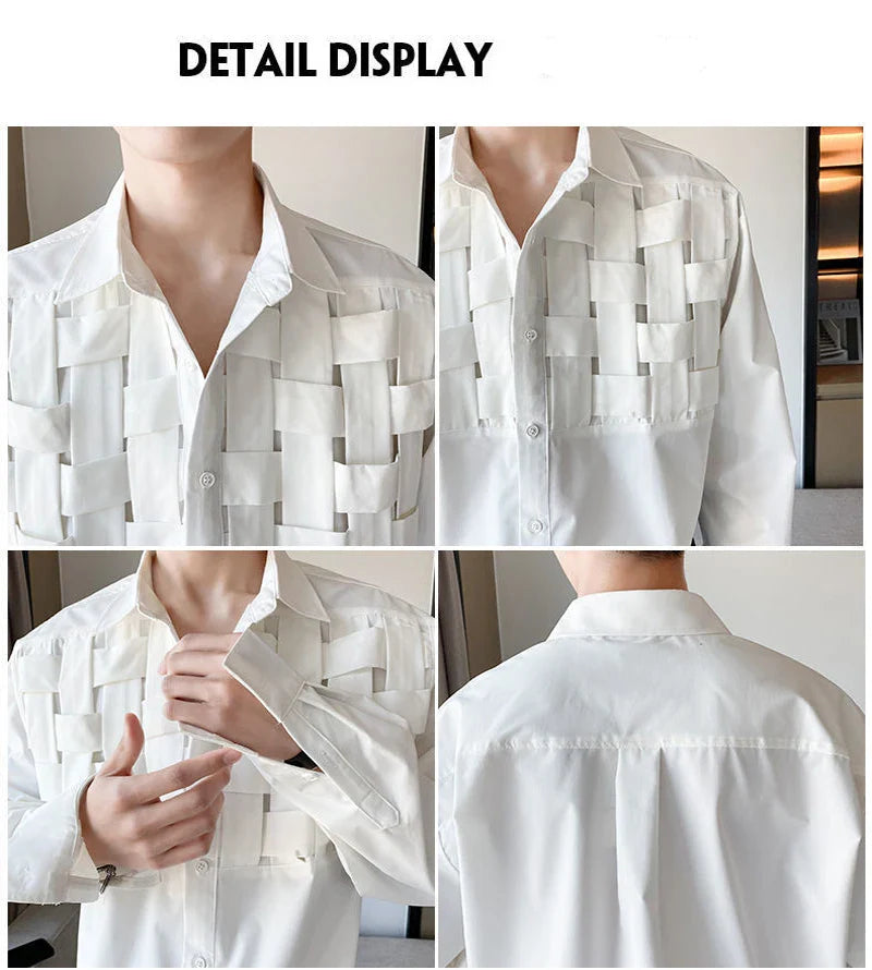 sanyamk Vintage Weaving Shirts For Men Long/Short Sleeve Lapel INS Trend Tops Streetwear New Spring Summer Fashion Casual Loose Shirts