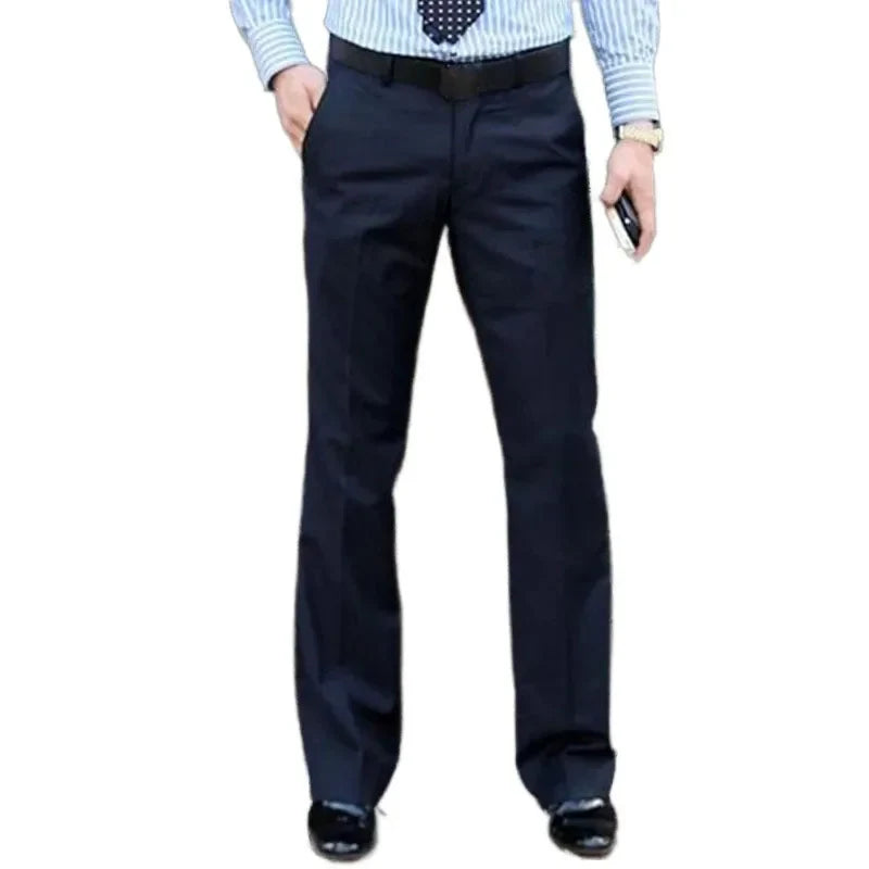 sanyamk Men Flared Boot Cut Trousers Fashion Casual British Style Office Comfortable Kahki Black Slim Formal Suit Bottom Pants