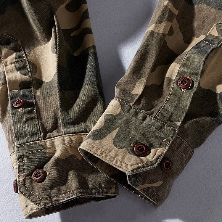 sanyamk Military Style Camouflage Shirt Men Spring Fall New Fashion Multi Pocket Cargo Blouse Vintage Casual Loose Versatile Cotton Tops