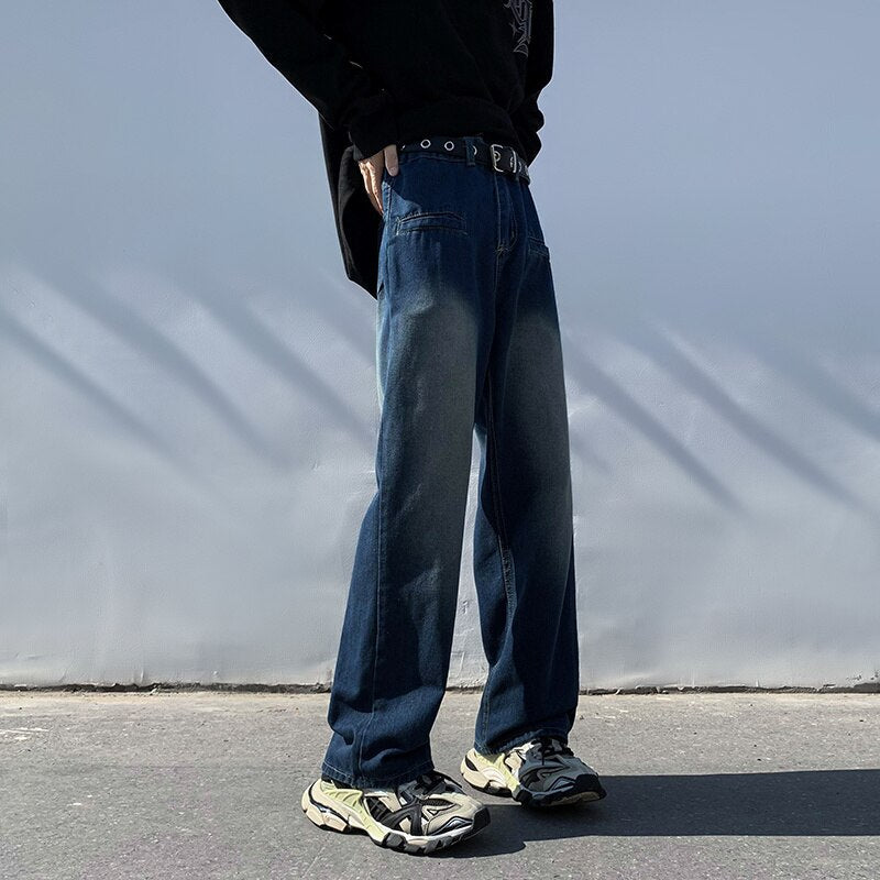 sanyamk Blue Baggy Jeans Men Fashion Retro Pocket Straight Jeans Men Japanese Streetwear Loose Denim Pants Mens Trousers S-3XL