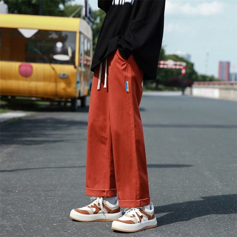 Bonsir High Street American Men's Cargo Pants Fashion Solid Color Straight-leg Male Hip Hop Casual Trousers Streetwear
