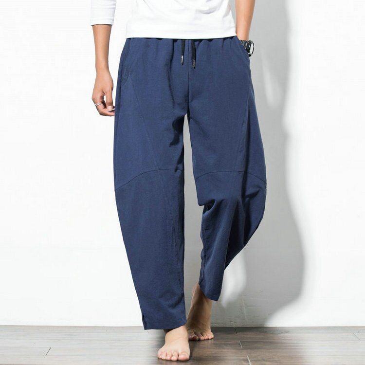 Bonsir Chinese Style Harem Pants Men Streetwear Casual Joggers Mens Pants Cotton Linen Sweatpants Ankle-length Men Trousers M-5XL