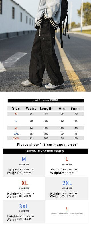 Bonsir Big Pockets Casual Cargo Pants Men's Streetwear Vintage Trousers Hip-hop Overalls Fashion Loose Straight Wide Leg Pants Men