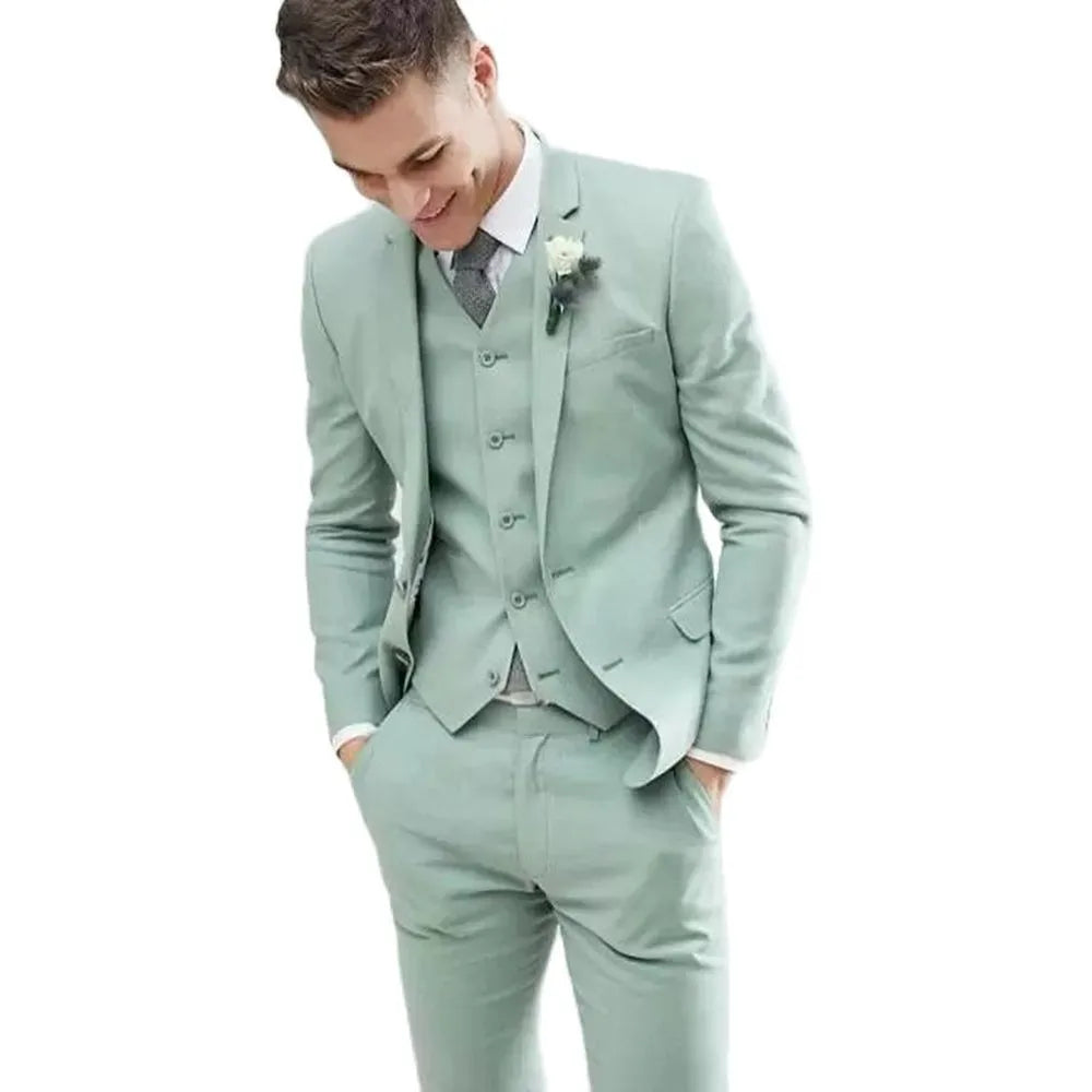 sanyamk Men Suits 3 Pieces Set Fashion Wedding Tuxedos Notched Lapel Groom Formal Wear Slim Fit Blazer Jacket Vest With Pants
