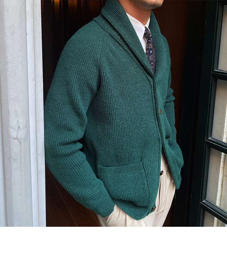 Bonsir Fall lapel Sweater Cardigan Men Knitting Pocket Sweaters Winter Warm Coat Men Single Breasted Top Cardigan Sexy Pleated Sweater