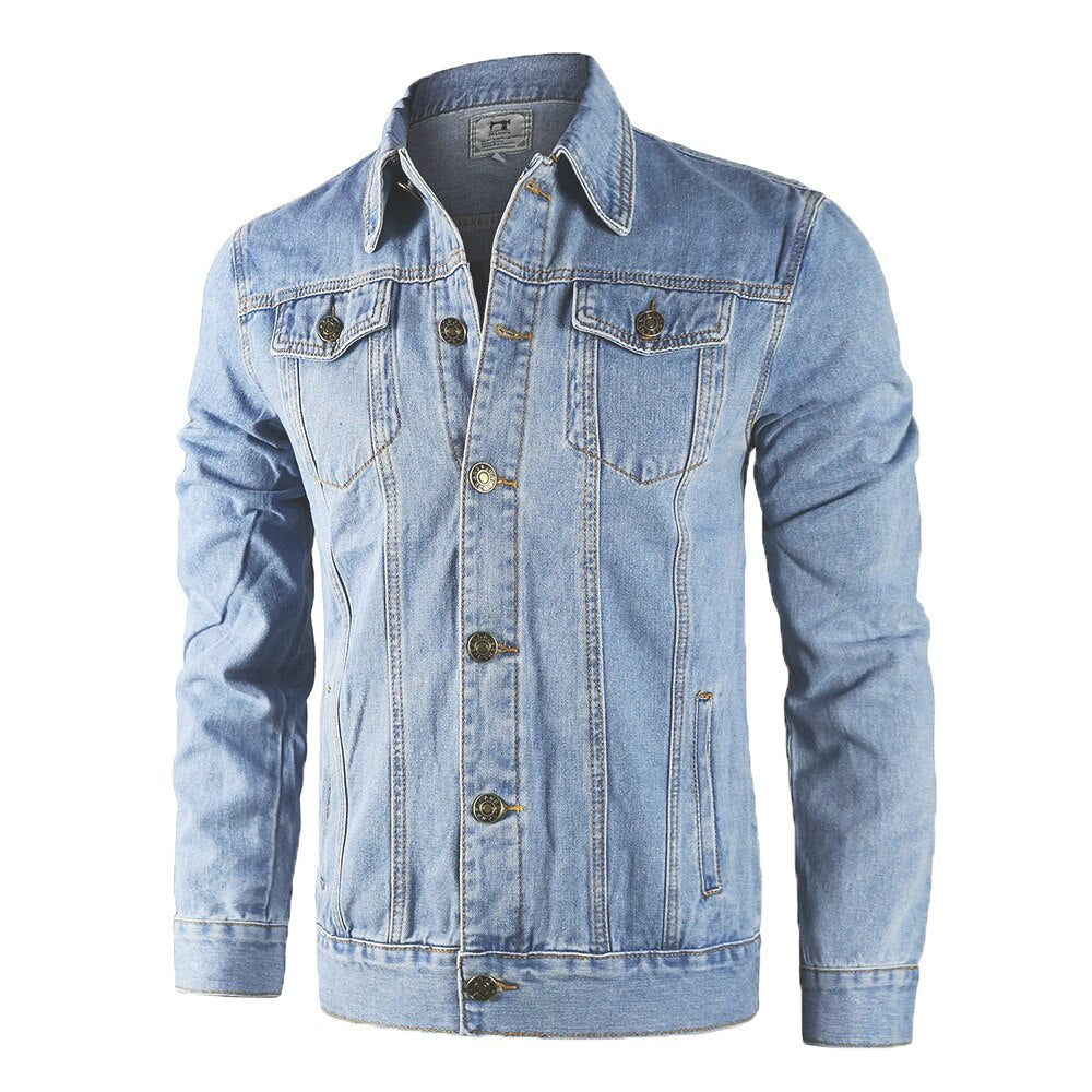 sanyamk New Cotton Denim Jacket Men Casual Solid Color Lapel Single Breasted Jeans Jacket Men Autumn Slim Fit Quality Mens Jackets