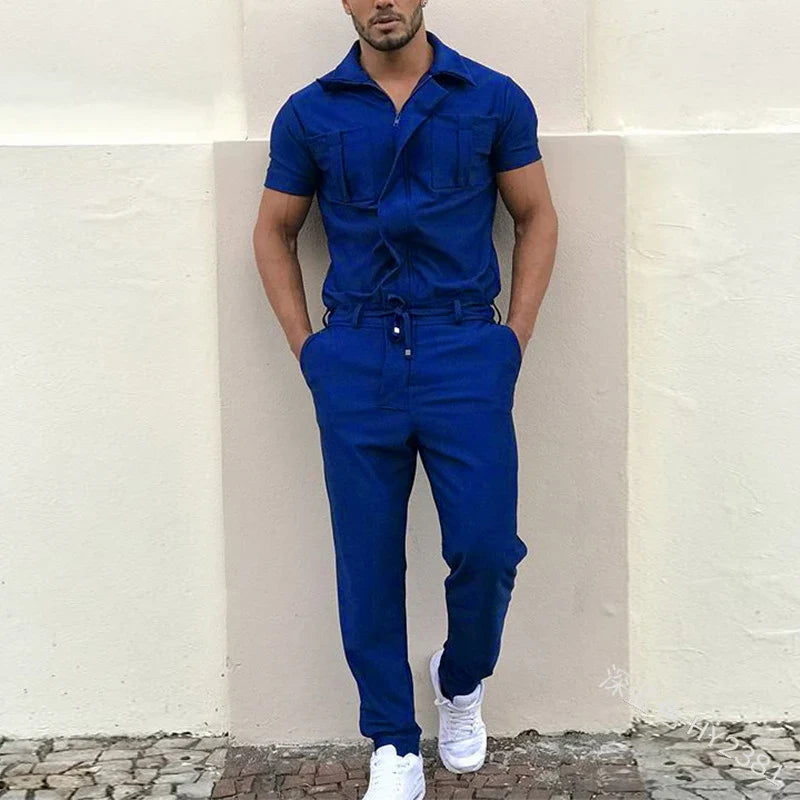 sanyamk 2024 New Mens Rompers Pants Casual Loose One-Piece Suit Overalls Fashion Short Sleeve Jumpsuit Streetwear Men Ropa De Hombre