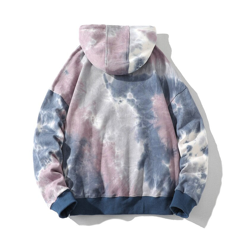 Bonsir New Tie-dye Printed Hooded Hoodies Men Quality Loose Casual Sweatshirts Jogger Drawstring Pullovers Spring Autumn Winter