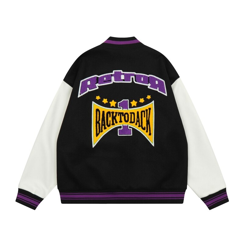 Bonsir Contrast Color Letter Flocking Embroidery Stand Winter Jackets for Men and Women Patchwork Streetwear Windbreaker Oversize Coat