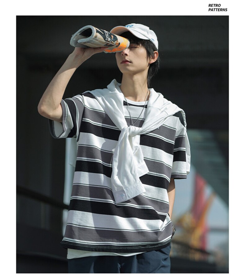 Bonsir Unisex Retro Striped t-Shirt hip hop Oversized Couple Aesthetic Harajuku Clothes Tee Punk Emo Top Urban Streetwear Y2k Top