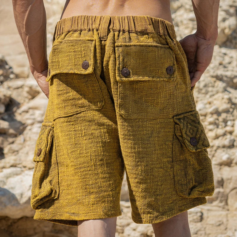 sanyamk - Spring Summer Mens Cargo Shorts Patchwork Pockets Design Loose Short Pant Beach Style Men Vintage Solid Color Shorts Streetwear
