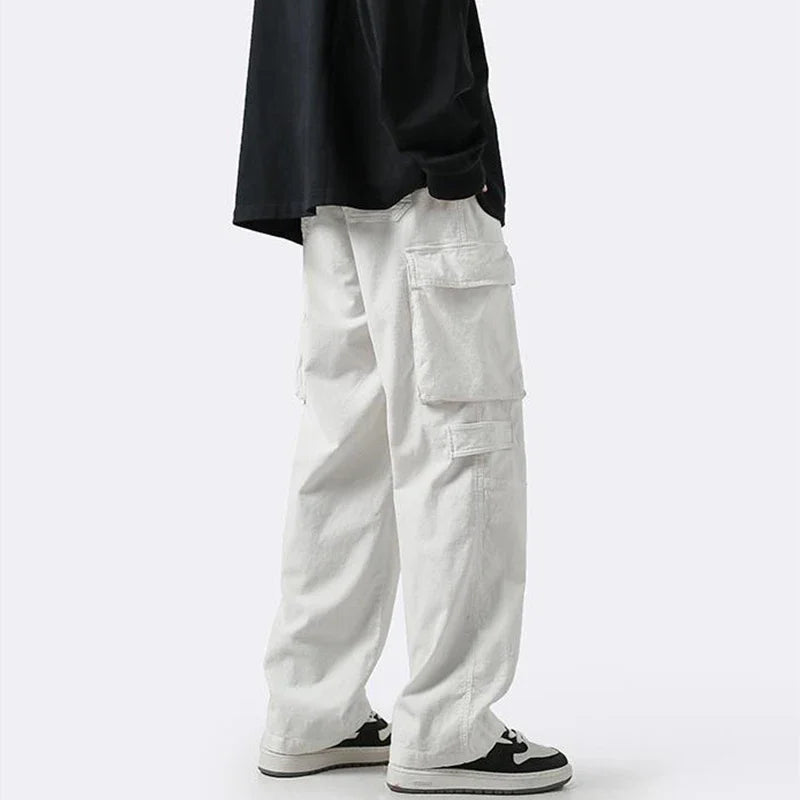 Bonsir Vintage Cargo Pants for Men Retro Black Cargo Trousers Male Pockets Loose Casual Oversize Japanese Streetwear Hip Hop