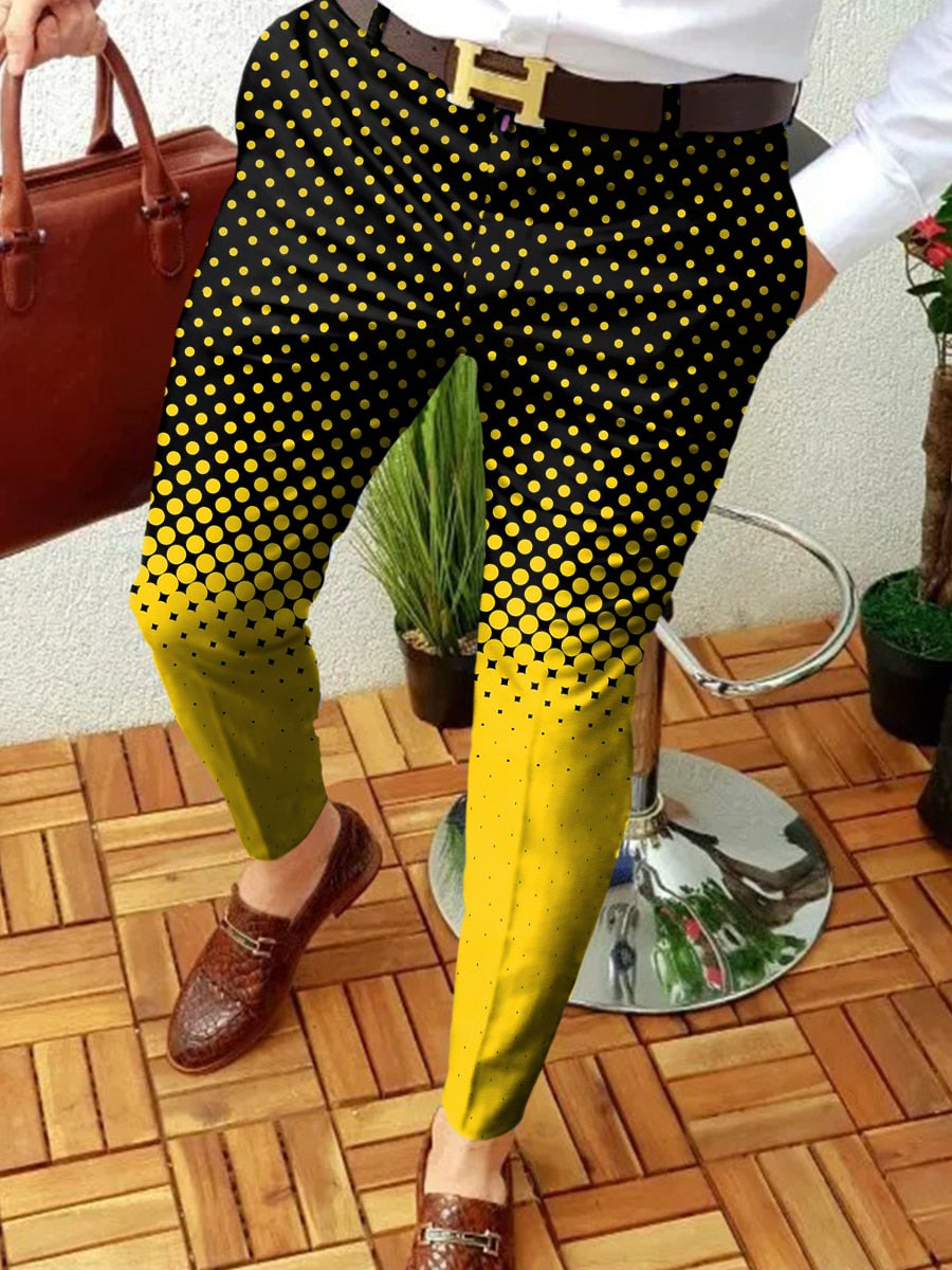 sanyamk New Smart Casual Fashion Men's Pants polka dot pattern Pants Thin Mid Waist Jogger Casual Trousers Suit Pants