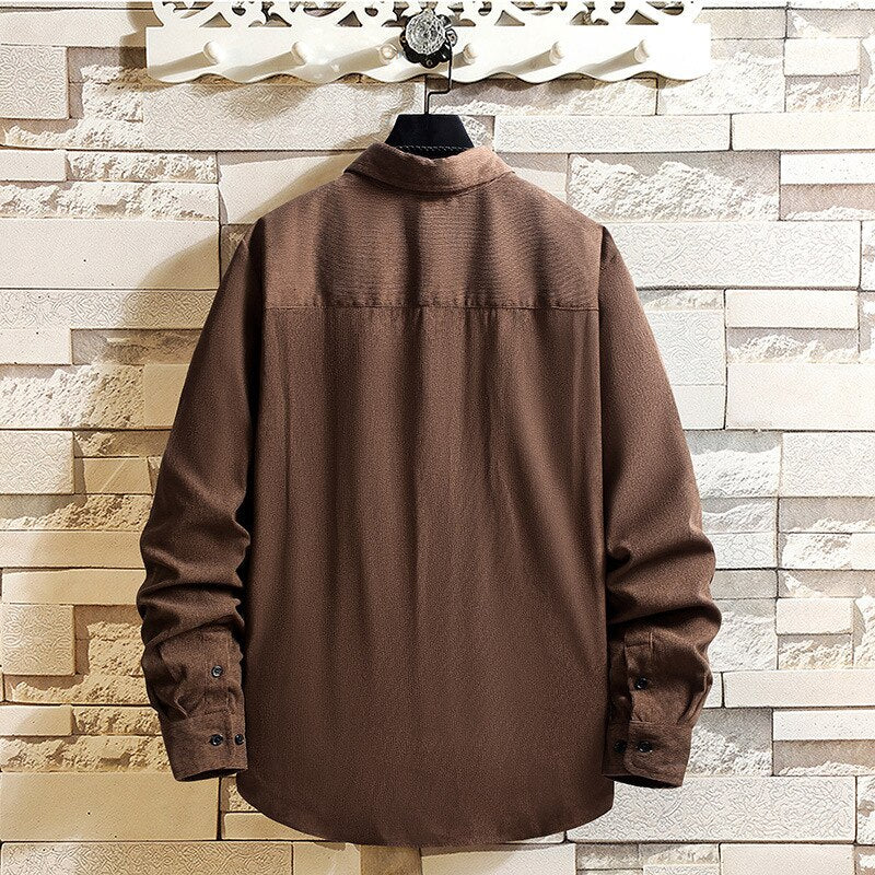 Bonsir Autumn Mens Cotton Shirts Turn-down Collar Button-down Cardigan Tops Men Casual Long Sleeve Shirt Fall Mens Clothes Fashion